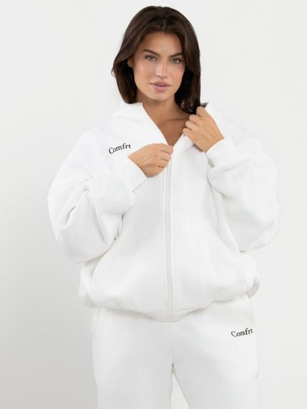 Cloud Zip Hoodie: Lauren is 5′8″ wearing a size M